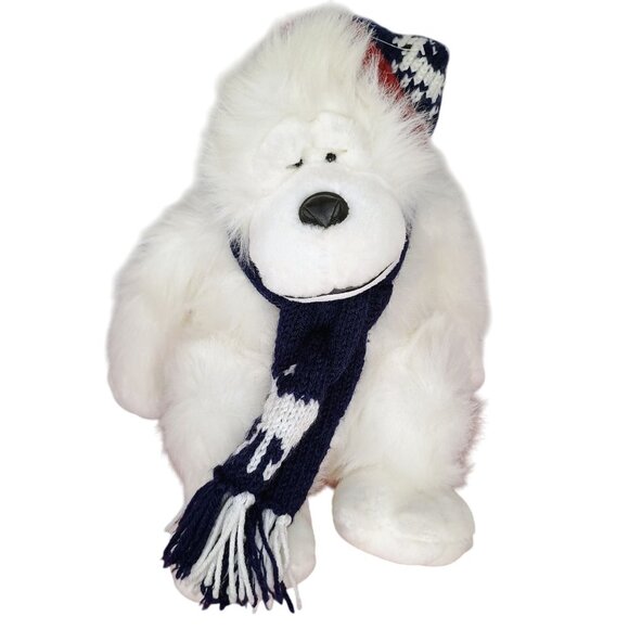 MTY International White Vintage Gorilla Ape Stuffed Plush Toy With Scarf And Hat - Picture 1 of 6